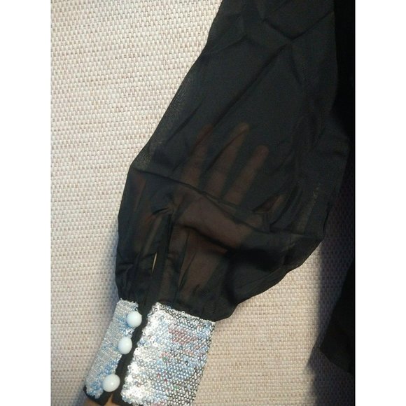 Black and silver Embellished Chiffon Jumpsuit size XL with peplum waist - Picture 10 of 10